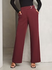 Lipsy Burgundy Red Wide Leg D Ring Trousers - Image 1 of 4