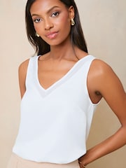 Lipsy Ivory White Chiffon Panel V-Neck Camisole - Image 4 of 4