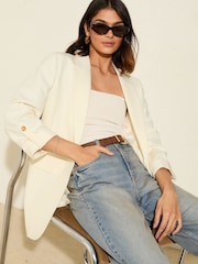 Friends Like These White Edge to Edge Tailored Sleeve Detail Blazer - Image 4 of 4