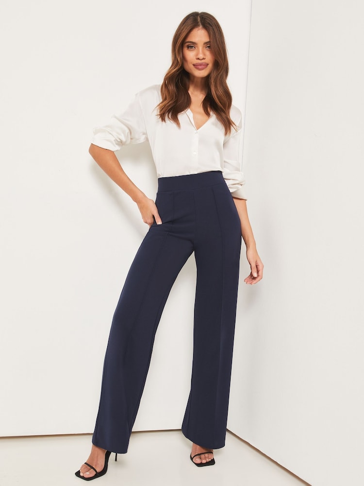 Lipsy Navy Blue Twill High Waist Wide Leg Tailored Trousers - Image 3 of 4