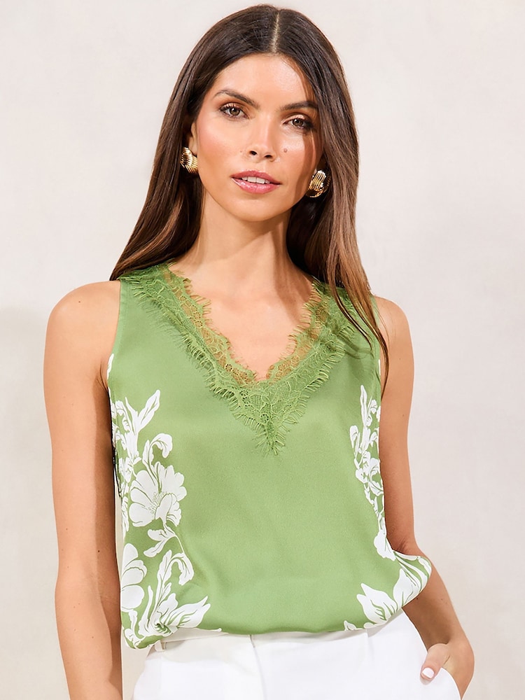 Lipsy Green Floral Satin Vest - Image 1 of 4