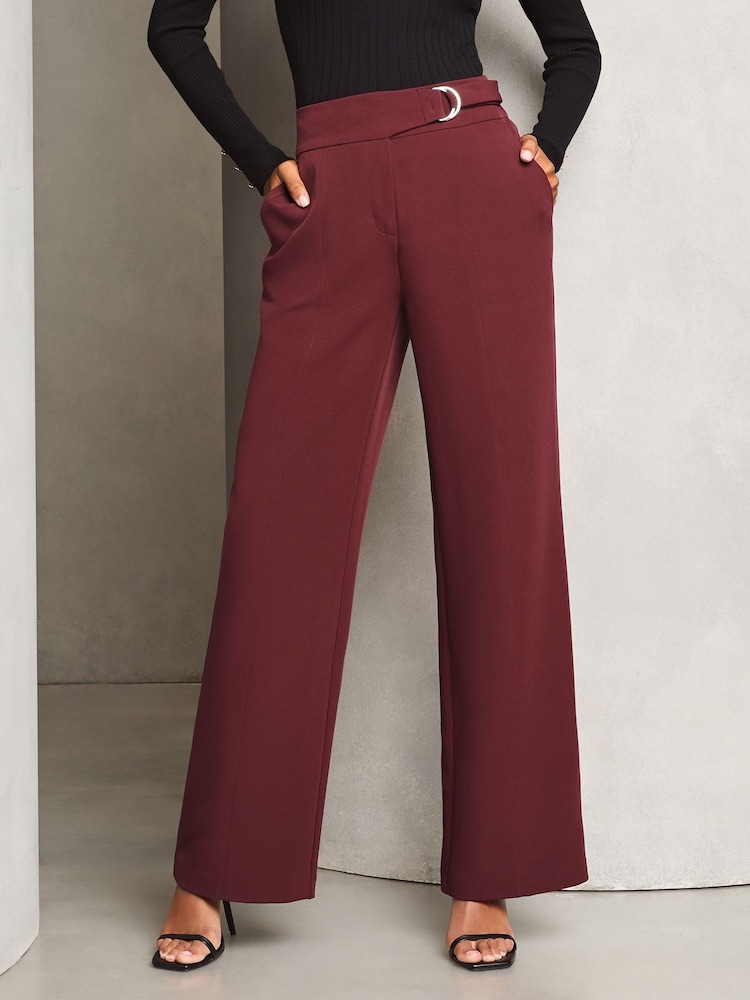Lipsy Burgundy Red Petite Wide Leg D Ring Trousers - Image 1 of 4