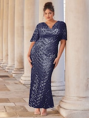 Lipsy Navy 2 Curve Cowl Neck Sequin Maxi Dress - Image 1 of 1