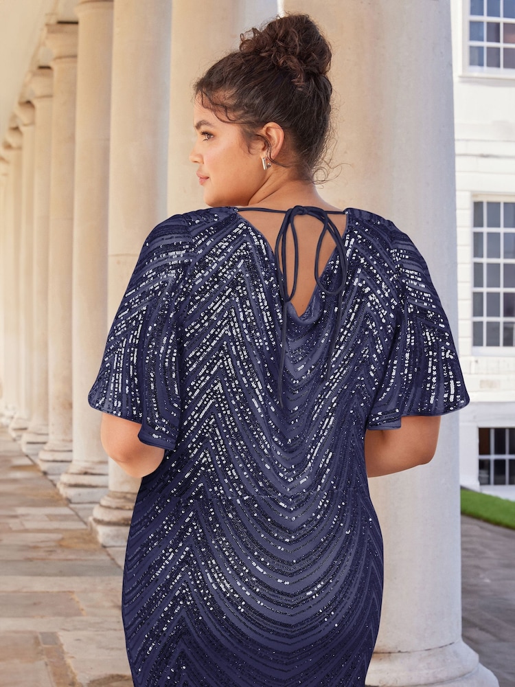 Lipsy Navy 2 Curve Cowl Neck Sequin Maxi Dress - Image 2 of 6