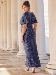 Lipsy Navy 2 Curve Cowl Neck Sequin Maxi Dress - Image 3 of 6