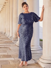 Lipsy Navy 2 Curve Cowl Neck Sequin Maxi Dress - Image 4 of 6