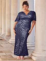 Lipsy Navy 2 Curve Cowl Neck Sequin Maxi Dress - Image 5 of 6