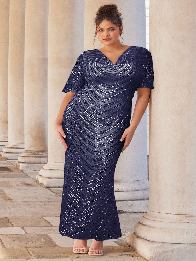Lipsy Navy 2 Curve Cowl Neck Sequin Maxi Dress - Image 5 of 6
