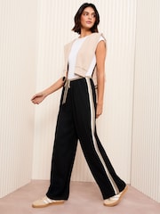 Friends Like These Black/Cream Petite Wide Leg Tailored Side Stripe Trousers - Image 2 of 4