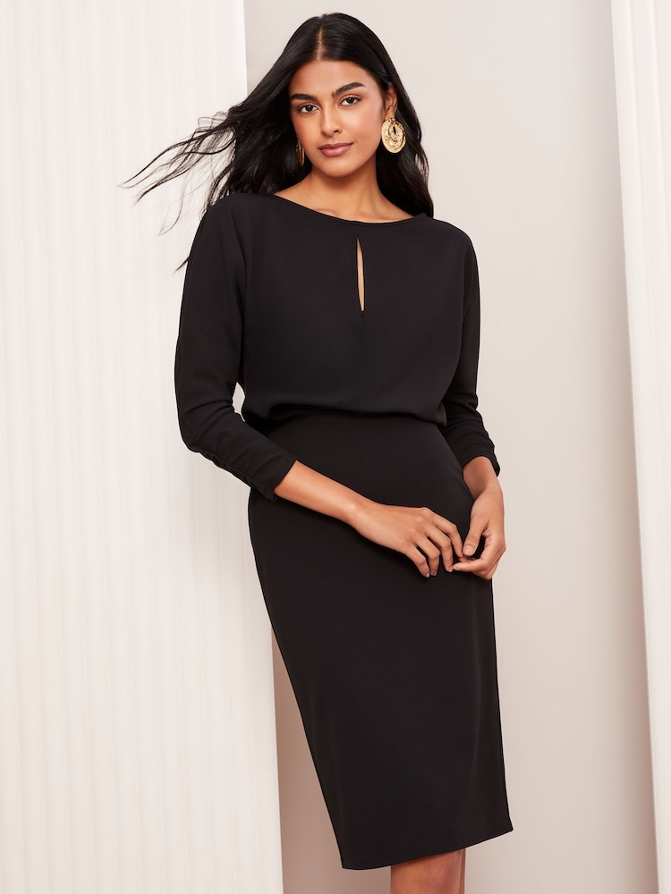 Friends Like These Black Petite Bawting Long Sleeve Tailored Midi Dress - Image 1 of 4 Friends Like These Black Petite Bawting Long Sleeve Tailored Midi Dress - Image 1 of 4