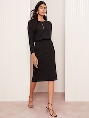 Friends Like These Black Petite Bawting Long Sleeve Tailored Midi Dress - Image 2 of 4