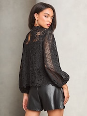Lipsy Black Lace High Neck Blouson Blouse - Image 4 of 4