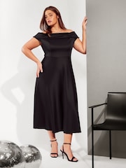 Friends Like These Black Curves Scuba Bardot Midi Dress - Image 1 of 4