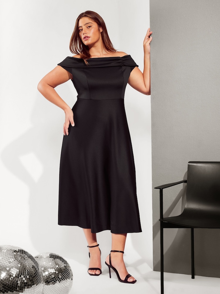Friends Like These Black Curves Scuba Bardot Midi Dress - Image 1 of 4