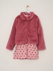 Miss Girls Faux Fur Jacket, Dress And Tights Outfit Set - Image 1 of 4