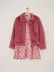 Miss Girls Faux Fur Jacket, Dress And Tights Outfit Set - Image 2 of 4