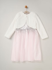 Miss Sequin Waterfall Dress With Faux Fur Bolero Outfit Set - Image 1 of 4