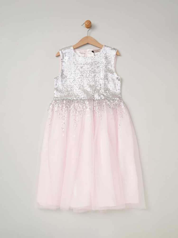 Miss Sequin Waterfall Dress With Faux Fur Bolero Outfit Set - Image 2 of 4