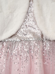 Miss Sequin Waterfall Dress With Faux Fur Bolero Outfit Set - Image 4 of 4