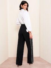 Friends Like These Black on White Petite Wide Leg Tailored Side Stripe Trousers - Image 4 of 4