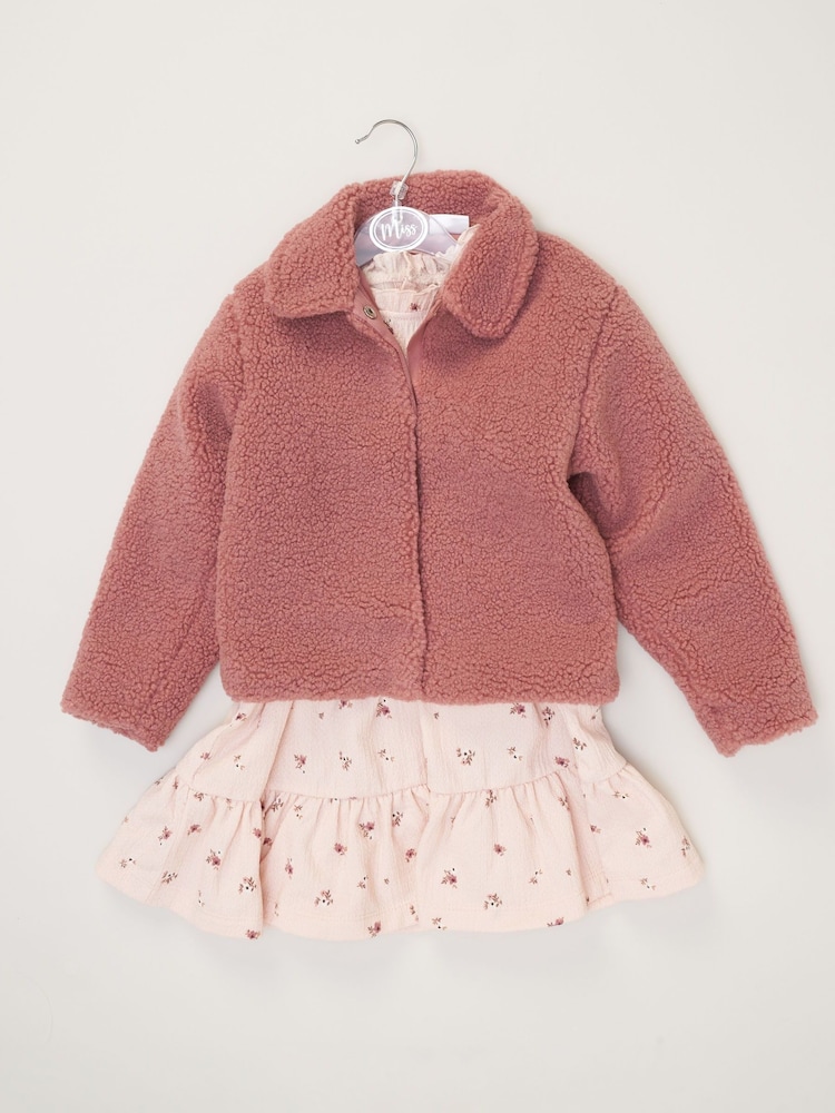 Miss Girls Faux Fur Jacket, Dress And Tights Outfit Set - Image 2 of 4