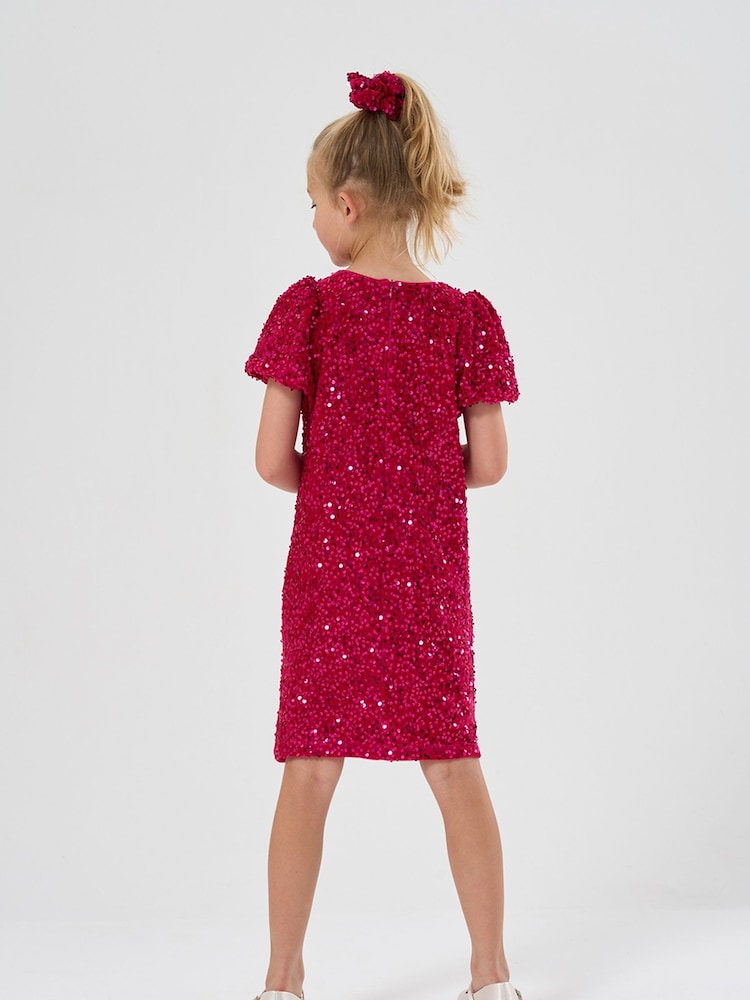 Miss Sequin Shift Dress and Matching Scrunchie Outfit Set - Image 2 of 3