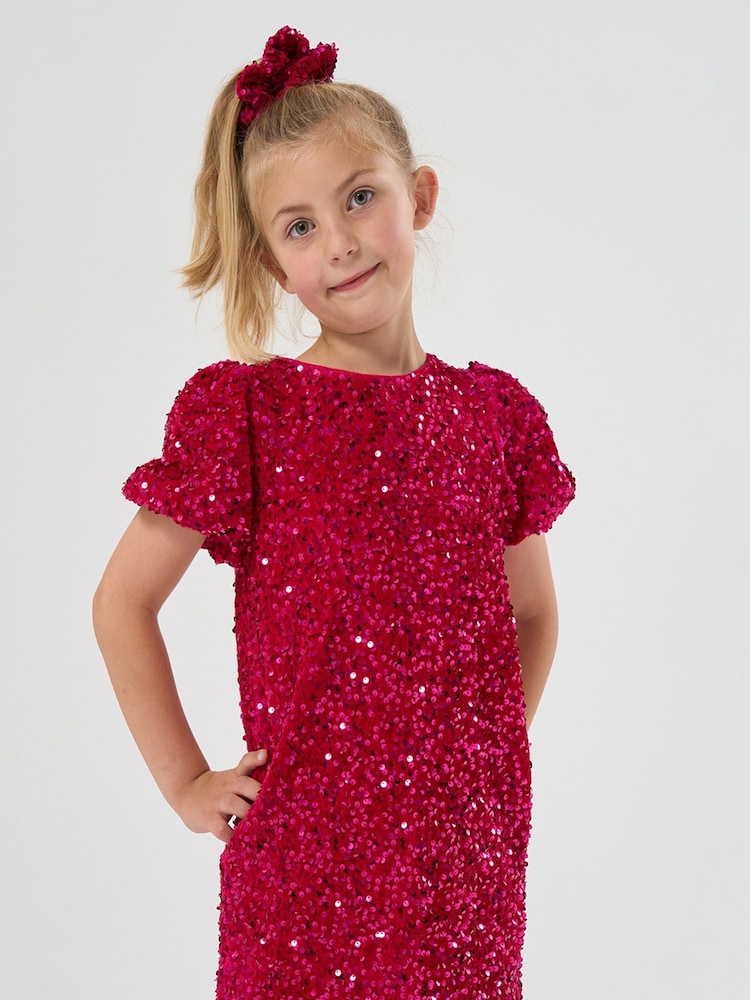 Miss Sequin Shift Dress and Matching Scrunchie Outfit Set - Image 3 of 3