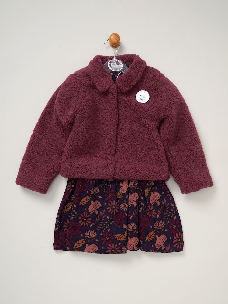 Miss Girls Faux Fur Jacket, Dress And Tights Outfit Set - Image 2 of 4
