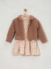 Miss Girls Faux Fur Jacket, Dress And Tights Outfit Set - Image 1 of 4