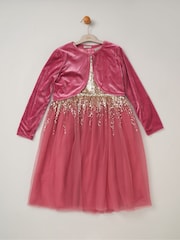 Miss Sequin Waterfall Dress With Faux Fur Bolero Outfit Set - Image 1 of 4