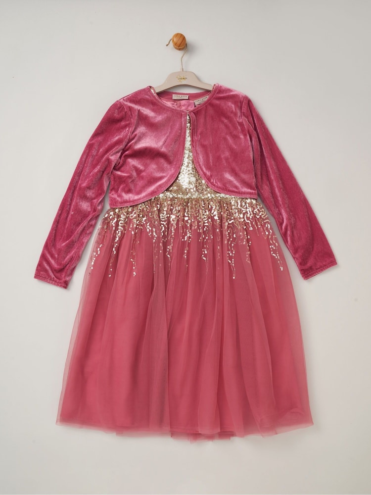 rožnata - Miss bleščice; z bleščicami Vodni slap obleka z umetnim krznom Bolero Outfit Set - Slika 1 iz 4 rožnata - Miss bleščice; z bleščicami Vodni slap obleka z umetnim krznom Bolero Outfit Set - Slika 1 iz 4