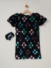 Miss Sequin Shift Dress and Matching Scrunchie Outfit Set - Image 1 of 3
