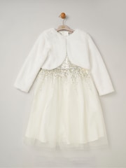 Blanco - Miss Sequin Waterfall Dress With Faux Fur Bolero Outfit Set - Imagen 1 de 4