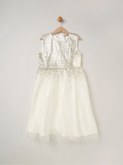 Blanco - Miss Sequin Waterfall Dress With Faux Fur Bolero Outfit Set - Imagen 2 de 4