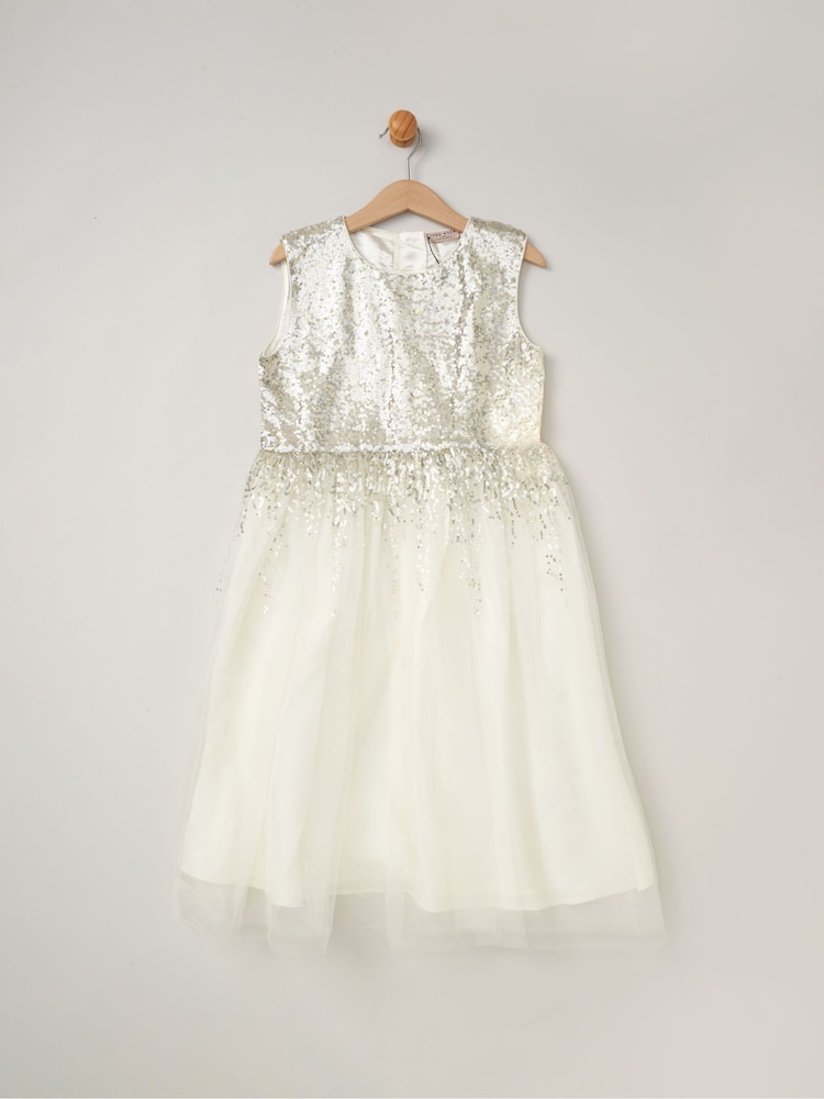 Blanco - Miss Sequin Waterfall Dress With Faux Fur Bolero Outfit Set - Imagen 2 de 4