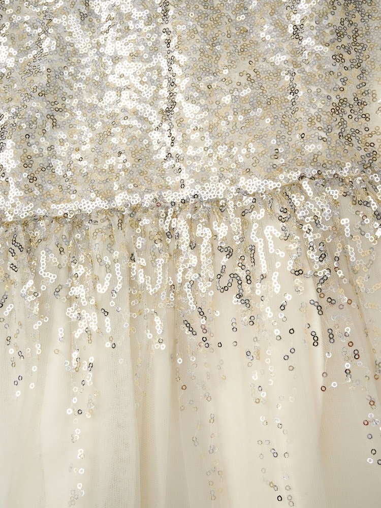 Blanco - Miss Sequin Waterfall Dress With Faux Fur Bolero Outfit Set - Imagen 4 de 4