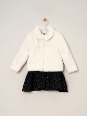 Miss Girls Faux Fur Jacket, Dress And Tights Outfit Set - Image 1 of 4