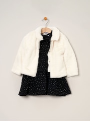 Miss Girls Faux Fur Jacket, Dress And Tights Outfit Set - Image 2 of 4