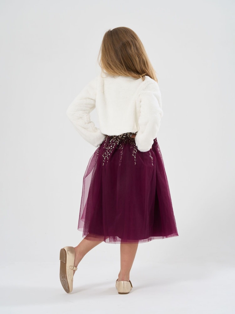 Miss Sequin Waterfall Dress With Faux Fur Bolero Outfit Set - Image 2 of 4