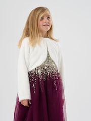 Miss Sequin Waterfall Dress With Faux Fur Bolero Outfit Set - Image 3 of 4