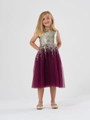 Miss Sequin Waterfall Dress With Faux Fur Bolero Outfit Set - Image 4 of 4