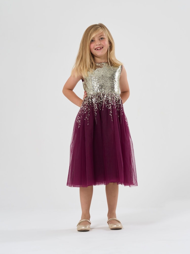 Miss Sequin Waterfall Dress With Faux Fur Bolero Outfit Set - Image 4 of 4