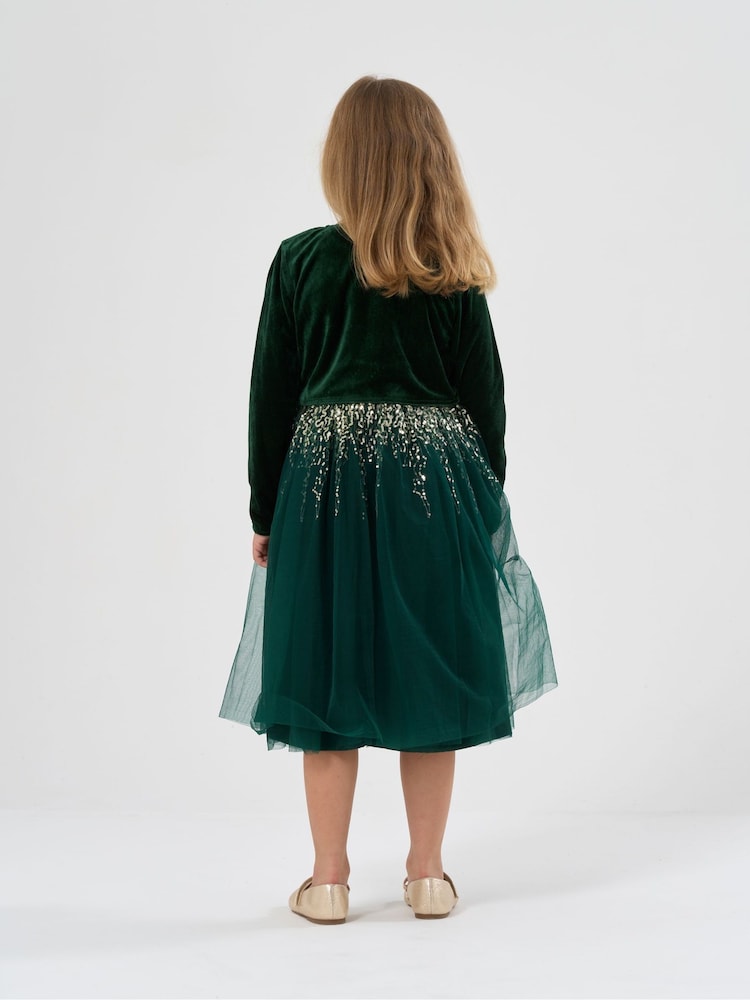 Miss Sequin Waterfall Dress With Faux Fur Bolero Outfit Set - Image 2 of 5