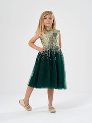 Miss Sequin Waterfall Dress With Faux Fur Bolero Outfit Set - Image 3 of 5