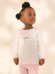 Blue Stripe Flower Rib Long Sleeve T-Shirt (3mths-7yrs) - Image 1 of 8