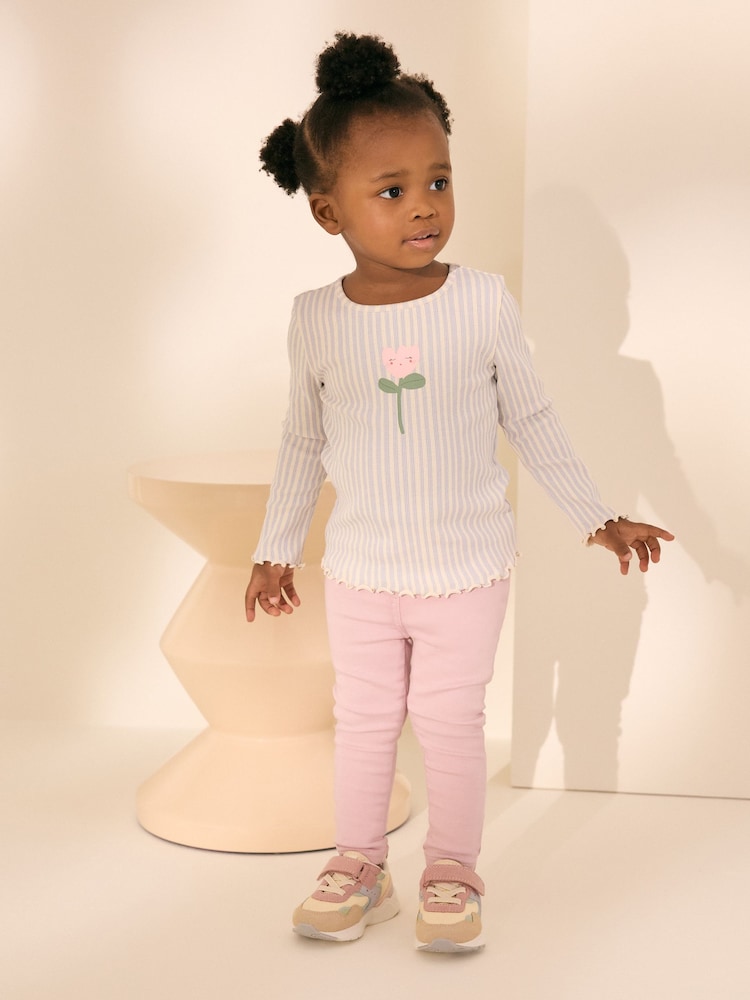 Blue Stripe Flower Rib Long Sleeve T-Shirt (3mths-7yrs) - Image 2 of 8
