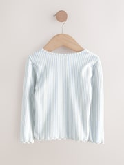 Blue Stripe Flower Rib Long Sleeve T-Shirt (3mths-7yrs) - Image 6 of 8