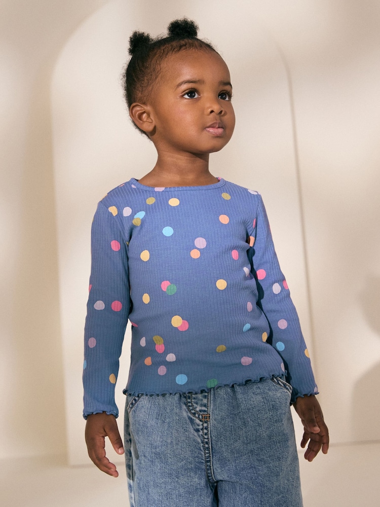 Blue/Multi Spot Rib Long Sleeve T-Shirt (3mths-7yrs) - Image 1 of 8