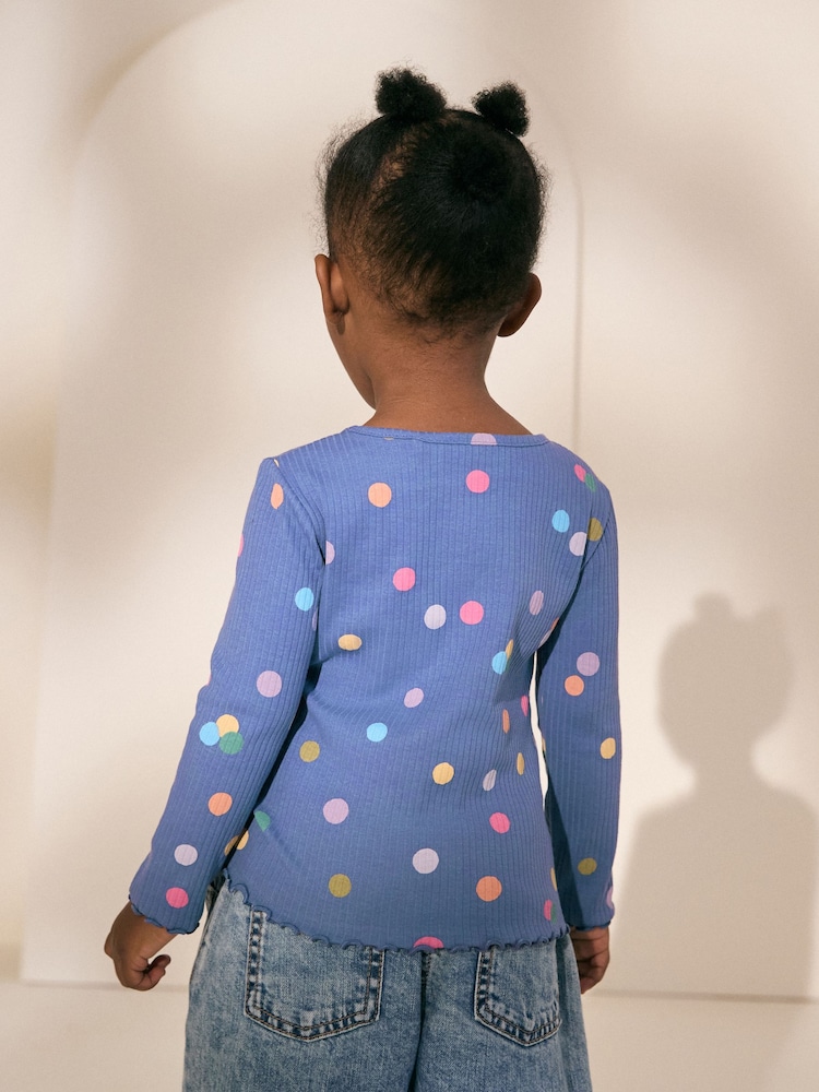 Blue/Multi Spot Rib Long Sleeve T-Shirt (3mths-7yrs) - Image 2 of 8