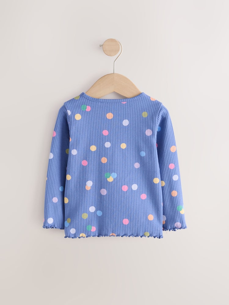 Blue/Multi Spot - Geribbeld T-shirt met lange mouwen (3mnd-7jr) - Image 6 of 8